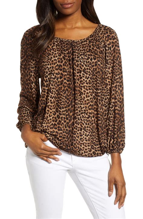 michael kors leopard peasant top|Michael Kors Plus Size Leopard Print Peasant Top .